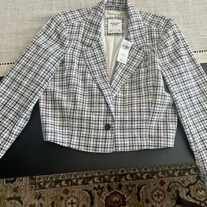 Abercrombie & Fitch Cream and Blue Cropped Blazer